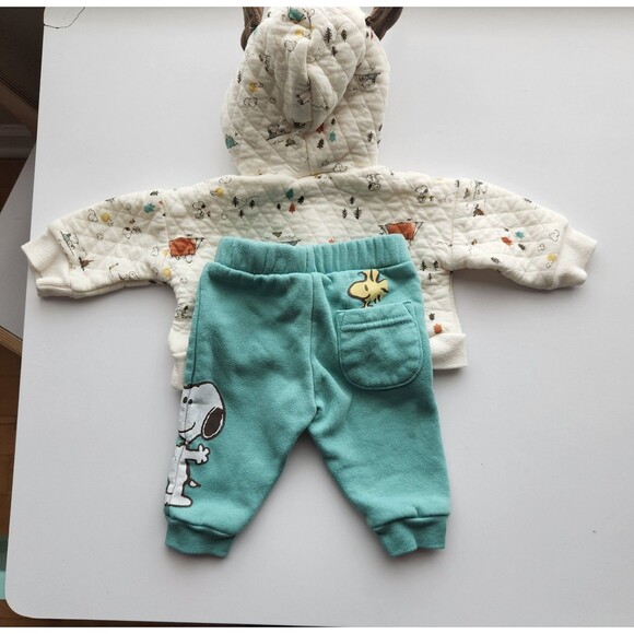 Peanuts 0-3mo Hoodie with Ears & Sweatpants Set, Snoopy & Woodstock, Camping - Picture 7 of 9